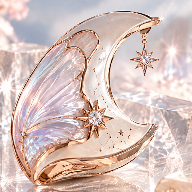 Celestial Moon Embossed Luxury Blush - Ethereal Cosmic Glow Powder with Hanging Star Charm