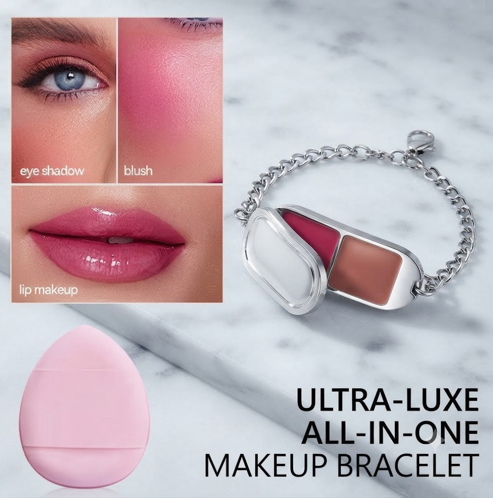 Dual-Color Multi-Use Cream Blush with Free Applicator Puff, 3-in-1 Cream Makeup for Lips, Eyes and Cheeks, Smooth Blendable Pigmented Tint, Long Lasting Waterproof Sweat Resistant Lip Cheek Color