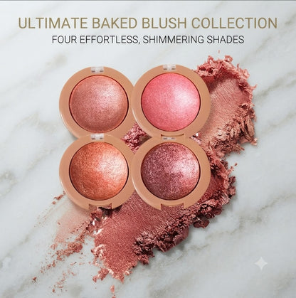 Baked High Shine 2-in-1 Cheek Blush Pearlescent Fine Texture Natural Brightening Vivid Color Long Lasting Face Makeup, Terracotta Coffee Peach Pink Multi Shades Women Cosmetic Gift