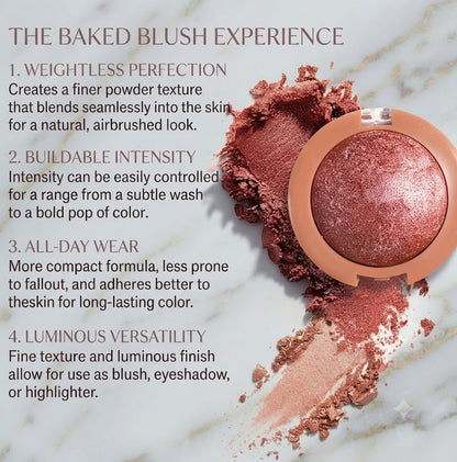 Baked High Shine 2-in-1 Cheek Blush Pearlescent Fine Texture Natural Brightening Vivid Color Long Lasting Face Makeup, Terracotta Coffee Peach Pink Multi Shades Women Cosmetic Gift
