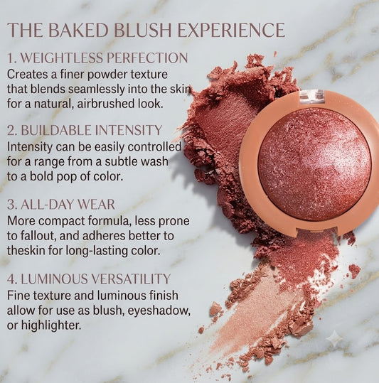 Baked High Shine 2-in-1 Cheek Blush Pearlescent Fine Texture Natural Brightening Vivid Color Long Lasting Face Makeup, Terracotta Coffee Peach Pink Multi Shades Women Cosmetic Gift