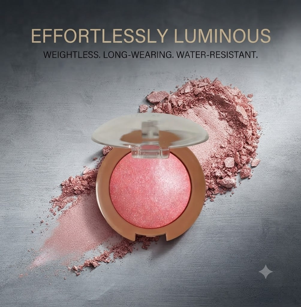 Baked High Shine 2-in-1 Cheek Blush Pearlescent Fine Texture Natural Brightening Vivid Color Long Lasting Face Makeup, Terracotta Coffee Peach Pink Multi Shades Women Cosmetic Gift