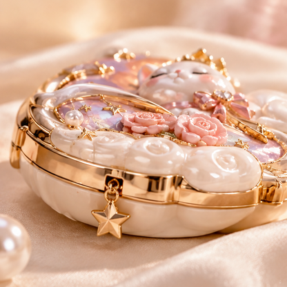 Celestial Dreams Embossed Powder Compact - Luxury Cat & Moon Multi-Tone Blush & Highlighter, Silk-Smooth Buildable Glow Makeup