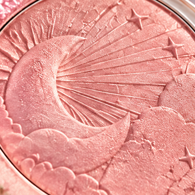 Celestial Moon Embossed Luxury Blush - Ethereal Cosmic Glow Powder with Hanging Star Charm