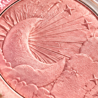 Celestial Moon Embossed Luxury Blush - Ethereal Cosmic Glow Powder with Hanging Star Charm
