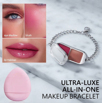 Dual-Color Multi-Use Cream Blush with Free Applicator Puff, 3-in-1 Cream Makeup for Lips, Eyes and Cheeks, Smooth Blendable Pigmented Tint, Long Lasting Waterproof Sweat Resistant Lip Cheek Color