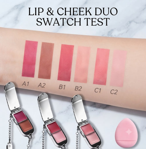 Dual-Color Multi-Use Cream Blush with Free Applicator Puff, 3-in-1 Cream Makeup for Lips, Eyes and Cheeks, Smooth Blendable Pigmented Tint, Long Lasting Waterproof Sweat Resistant Lip Cheek Color