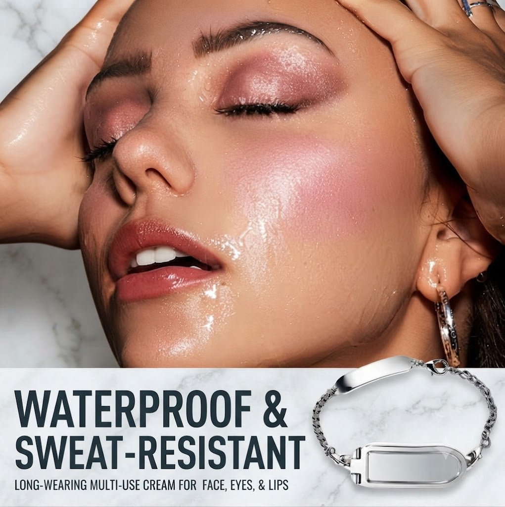 Dual-Color Multi-Use Cream Blush with Free Applicator Puff, 3-in-1 Cream Makeup for Lips, Eyes and Cheeks, Smooth Blendable Pigmented Tint, Long Lasting Waterproof Sweat Resistant Lip Cheek Color