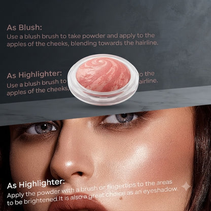 Floral Embossed Baked Shimmer Blush with Blending Brush Set Lightweight Long Lasting Multi-Use Makeup, Shimmery Pigment for Cheeks Eyes Face Portable Cosmetic Gift for Women