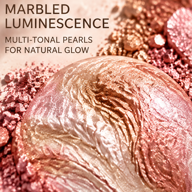 Marbled Swirl Blush Highlighter Powder, Multi Dimension Radiance Makeup with Adaptive Shade Fusion, Weightless Blendable Face Powder