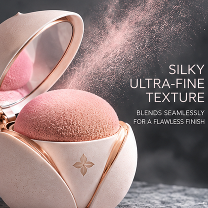 Ultra Fine Blush and Brightening Powder, Natural Radiant Soft Finish Cheek Powder with Built in Mirror and Powder Puff