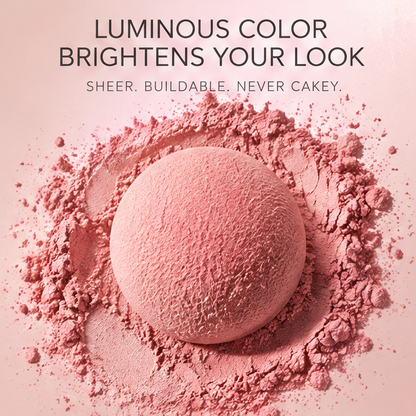 Ultra Fine Blush and Brightening Powder, Natural Radiant Soft Finish Cheek Powder with Built in Mirror and Powder Puff