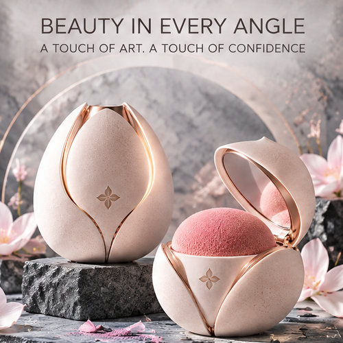 Ultra Fine Blush and Brightening Powder, Natural Radiant Soft Finish Cheek Powder with Built in Mirror and Powder Puff
