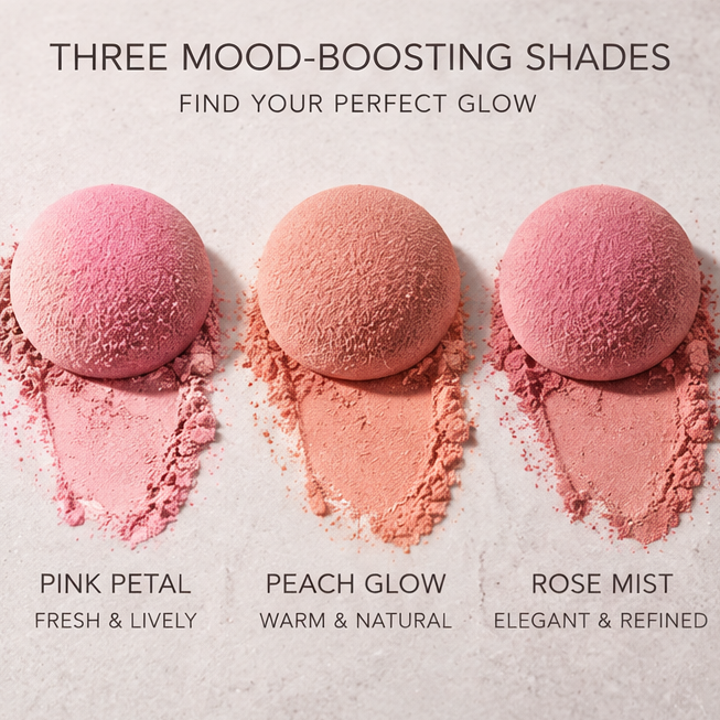 Ultra Fine Blush and Brightening Powder, Natural Radiant Soft Finish Cheek Powder with Built in Mirror and Powder Puff