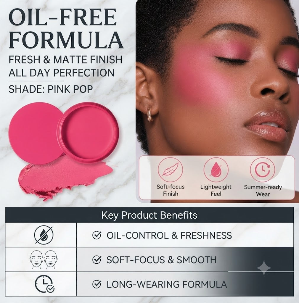 Velvety Mousse 5-Color Cream Blush Oil-Free Waterproof Long Lasting Smudge-Proof Matte Blush Lightweight Natural Glow Flawless Skin Summer Outdoor Must-Have Cosmetic