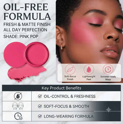 Velvety Mousse 5-Color Cream Blush Oil-Free Waterproof Long Lasting Smudge-Proof Matte Blush Lightweight Natural Glow Flawless Skin Summer Outdoor Must-Have Cosmetic