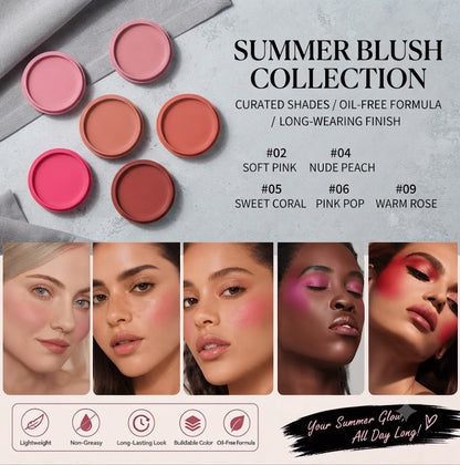 Velvety Mousse 5-Color Cream Blush Oil-Free Waterproof Long Lasting Smudge-Proof Matte Blush Lightweight Natural Glow Flawless Skin Summer Outdoor Must-Have Cosmetic