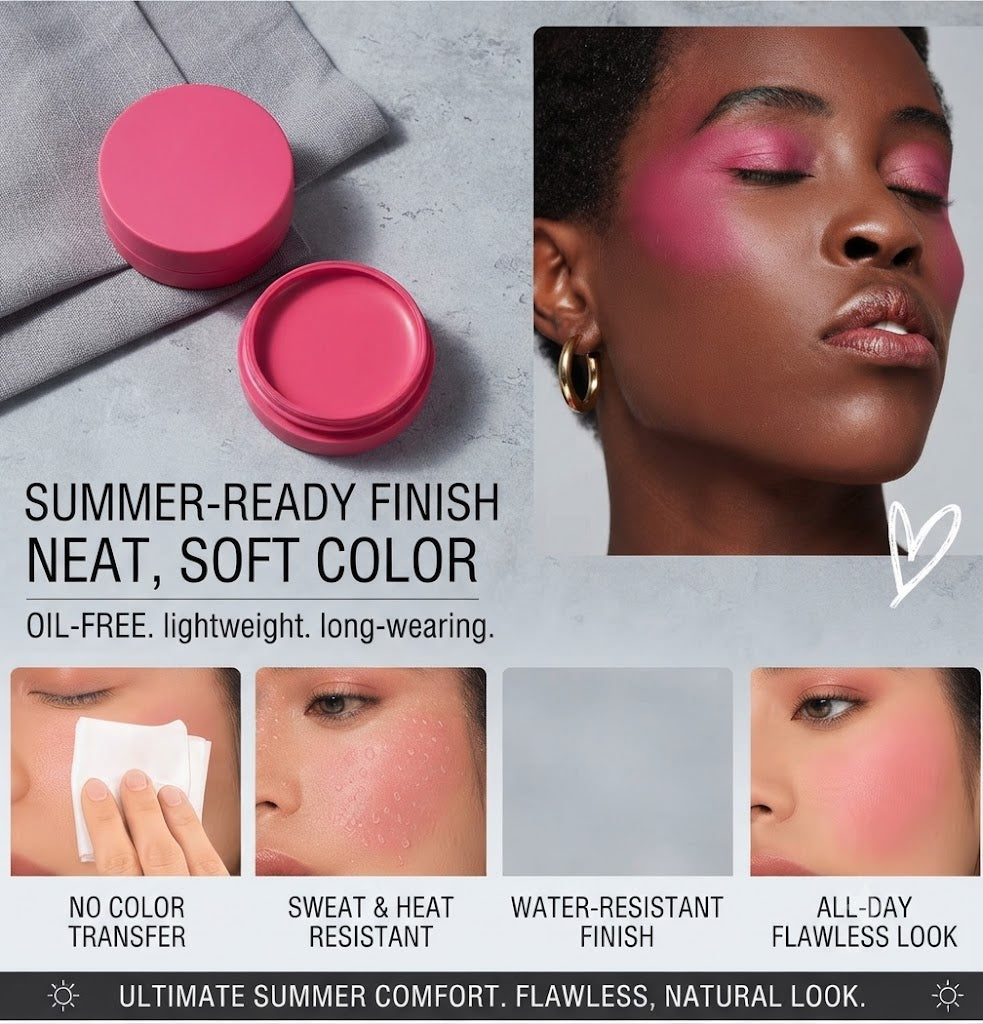 Velvety Mousse 5-Color Cream Blush Oil-Free Waterproof Long Lasting Smudge-Proof Matte Blush Lightweight Natural Glow Flawless Skin Summer Outdoor Must-Have Cosmetic